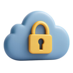 3D of Secure cloud storage with a locked padlock icon