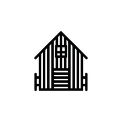 Striped beachhouse stands near fence on white backdrop design