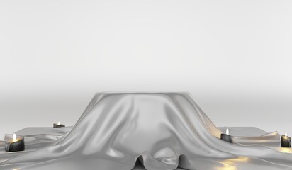Podium, cloth, shiny, circle podium, 3D illustration