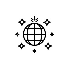 Gridded sphere radiates stars in simple black and white design
