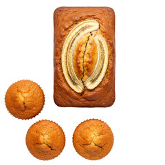 Banana Bread Loaf and Mini Muffins A Delicious Baked Treat isolated on transparent baackground