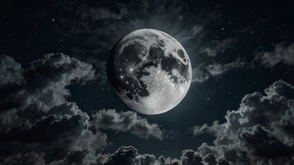 Fototapeta premium Beautiful Moon in the Skies. Flying Over the Infinite Clouds with the Night Moon Shining Seamless