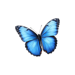 Fototapeta premium Vibrant Neon Blue Butterfly in Flight Glowing Wings Isolated for Creative Design, isolated on transparent background.