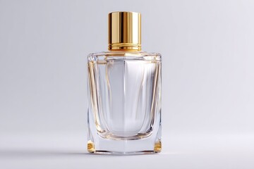 Empty glass perfume bottle with gold cap.