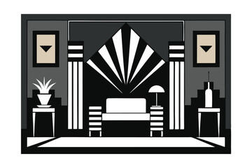 Obraz premium Art Deco Interior Design Elegant Black and White Living Room Illustration
