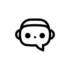 Minimalist robot head icon chats in isolated digital space communication
