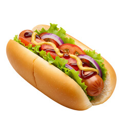 Closeup of a Delicious Hot Dog with Toppings isolated on transparent baackground