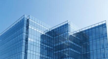 Architectural Marvel Modern Glass Building Reflecting Blue Sky Light