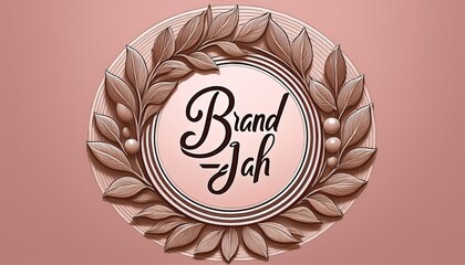 Brand Jah Logo Design Elegant Leaf Wreath Emblem on a Pink Background - Perfect for Branding, Marketing, and Business Identity