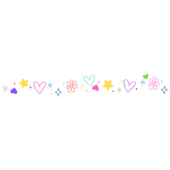 horizontal divider with stars, heart and flower perfect for separating card sections, white background, isolated strip