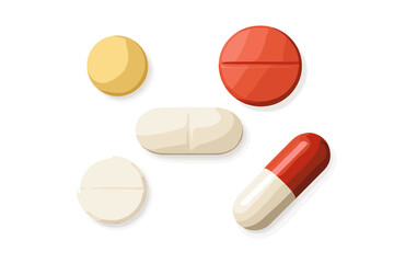 Variety of pills and capsules arranged on a plain white background showcasing different shapes and colors