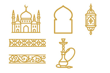Elegant Arabic architectural elements and decorative motifs featured in a minimalistic design suitable for cultural art projects