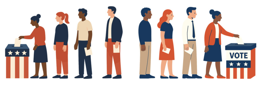 Group of diverse people participating in a voting process during an election event