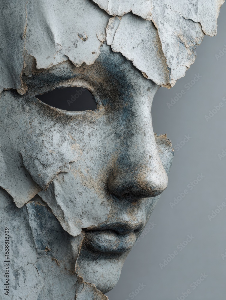 Poster Surreal Mask Merging Into a Neutral Void Evokes Feelings of Fading Identity and Introspection in a Dreamlike Atmosphere