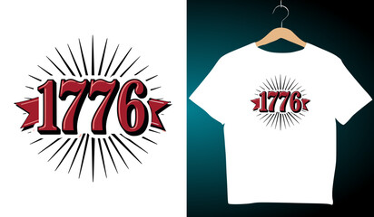 1776 Patriotic T-Shirt Design: Vintage American Independence Day Graphic with Burst, Stars, and Bold Red Numbers for Apparel & Merchandise