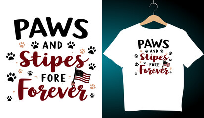 Paws and Stripes Forever T-Shirt Design: Patriotic Dog Paw Prints, American Flag Graphic Tee for Pet Lovers, 4th of July Apparel, Vector Art
