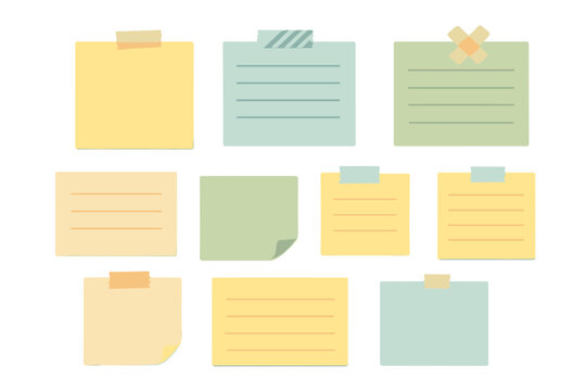 Colorful sticky notes in various shapes and sizes arranged in a neat grid on a plain background for organization and reminders