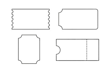 Various blank ticket designs featuring different shapes and edges ready for customization