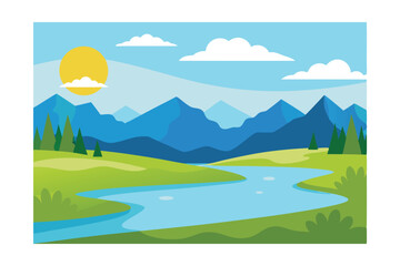 Fototapeta premium Serene Mountain Landscape A River's Gentle Journey Through Majestic Peaks