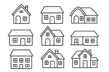 Fototapeta premium Various simple house designs showcased in a grid pattern with different styles and sizes