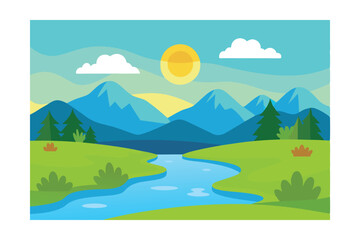 Obraz premium Serene Mountain River Landscape A Picturesque Vista of Nature's Beauty