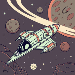 Spaceship in Asteroid Belt – Vector Sci-Fi Scene