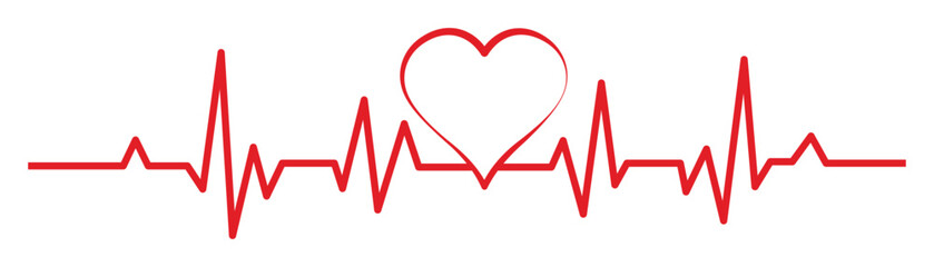Red Heartbeat Line Vector Set – ECG, EKG, Cardiology and Health Monitoring Icons, Vector illustration.  