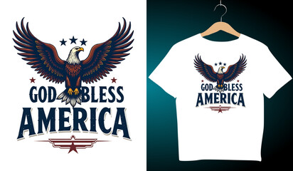 God Bless America T-Shirt Design: Patriotic Bald Eagle Graphic Tee with American Flag Elements for USA Pride Apparel