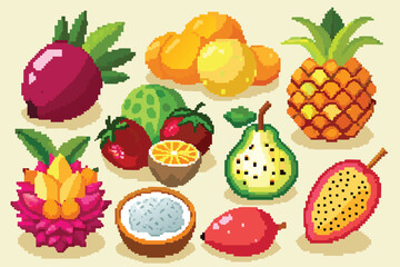 Pixel Art Tropical Fruit Pack – Exotic Fruits in Pixel Style
