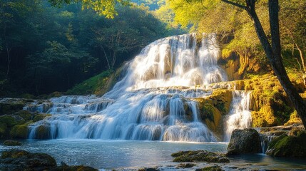 Majestic Waterfall Cascading Through Lush Forest