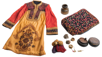 Armenian taraz costume with heritage accessories Transparent background, PNG file