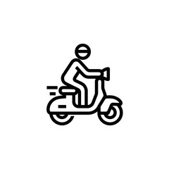 Minimal rider operates scooter transport black and white icon graphic
