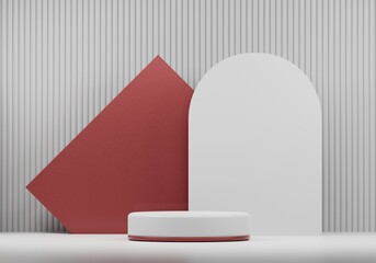 Luxurious rose gold abstract studio mockup with pedestal podium, white geometric platform, Luxury scene for cosmetic products showcase