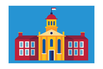 Historic Building Illustration  Architectural Design of a Classic University or Government Building