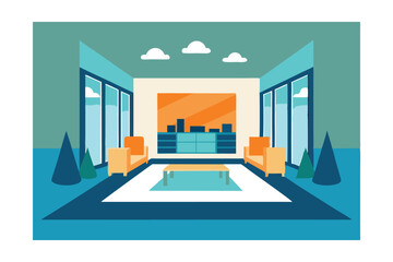 Naklejka premium Modern Living Room Interior Design Stylish Space with City Views