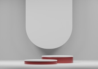 Luxurious rose gold abstract studio mockup with pedestal podium, white geometric platform, Luxury scene for cosmetic products showcase