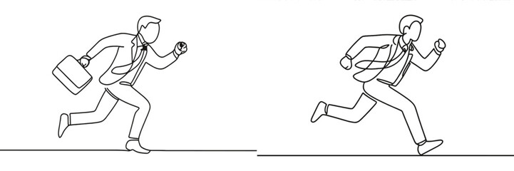 Businessman in suit running with briefcase in urban setting during daytime to meet a deadline