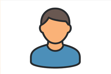 Simple illustration of a young person with short brown hair wearing a blue shirt on a plain background