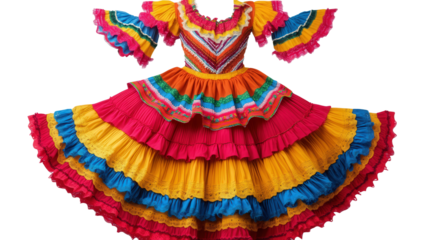 Colombian cumbia dress with ruffled sleeves Transparent background, PNG file