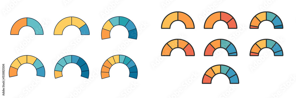 Poster colorful abstract gauges displayed for visual representation of data trends and performance metrics 