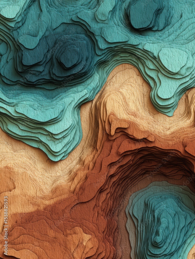 Poster Topographic Lines Create a Visual Representation of Nerves Within an Abstract Terrain Showcasing Intricate Textures and Color Gradients