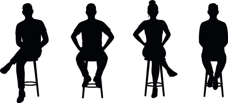 People on Stools: Diverse Group Sitting Silhouettes