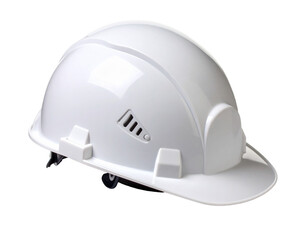 Fototapeta premium White hard hat isolated on white background, protective headgear for construction safety.