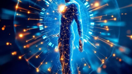 Conceptual Visualization of Human Anatomy with Digital Networks and Energy Fields - Powered by Adobe