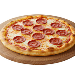 Pepperoni Pizza on Wooden Board isolated on transparent baackground