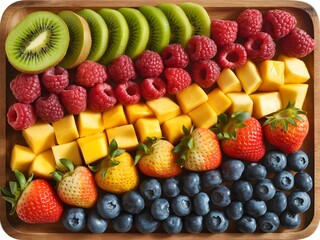 Colorful Fruit Platter Kiwi Raspberries Mango Strawberries Blueberries