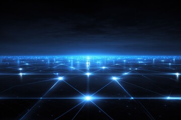 Minimal cyber grid with glowing connection nodes in dark space
