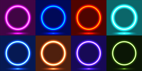 Various kinds of colorful neon lights in one set