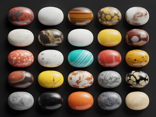 Collection of Polished Gemstones Oval Shapes Various Colors