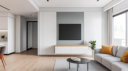 Fototapeta premium Modern apartment decorated with dopamine design principles and colorful symmetry